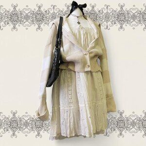 Cream and very soft tan striped button up sweater cardigan